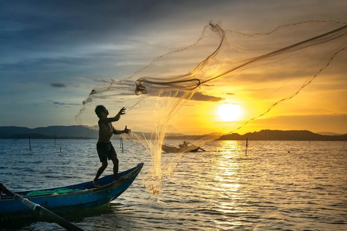 A fishing boat on calm tropical waters