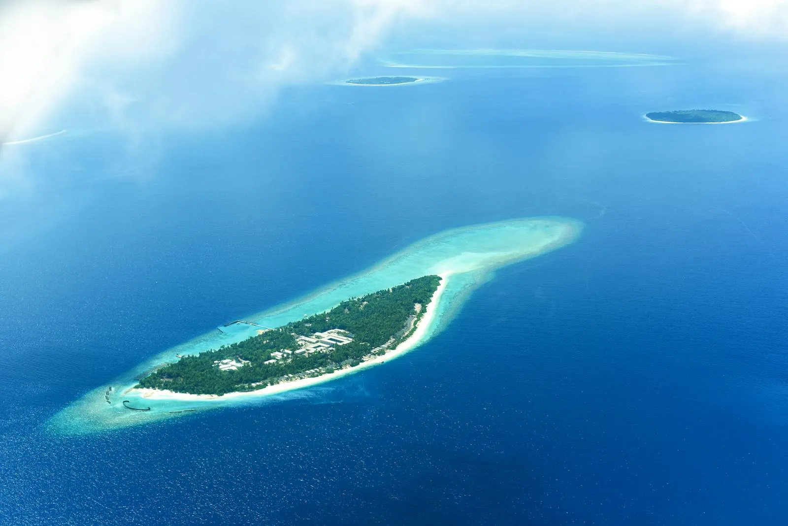 Aerial view of a Maldivian island in the ocean