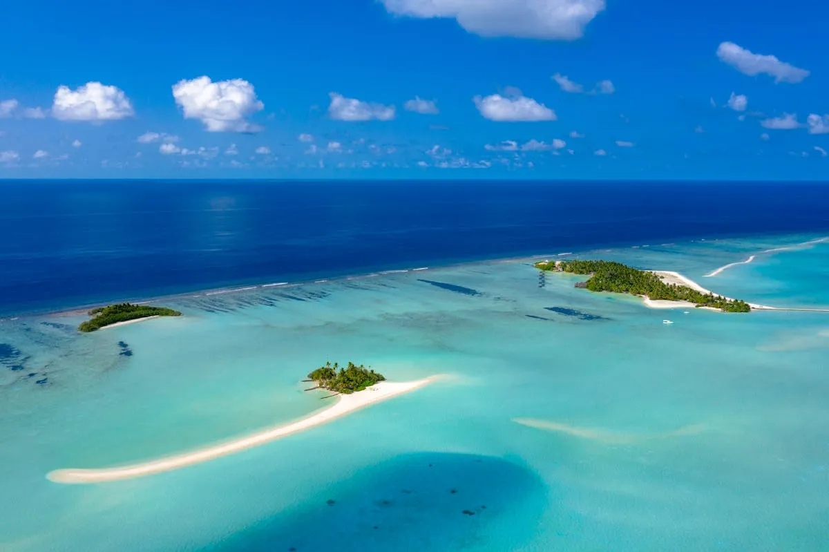 Aerial view of tropical islands in Ari Atoll, Maldives
