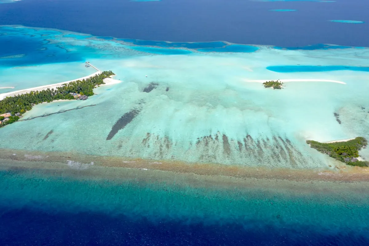 Aerial view of islands in North Malé Atoll