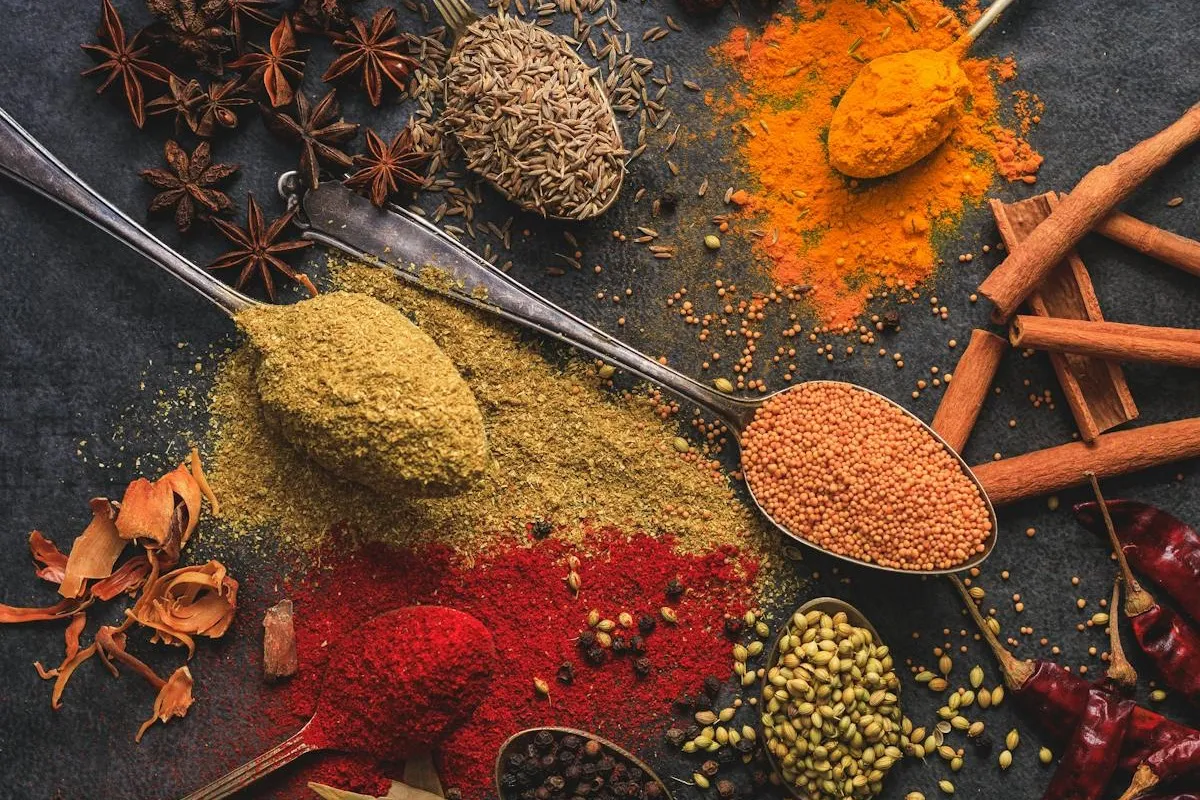 Colourful spices in bowls